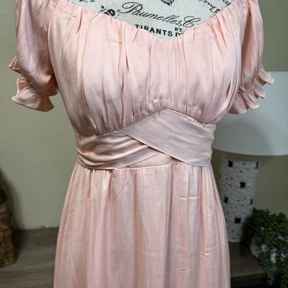 Petal & Pup Lisle Mini Dress Blush Pink Size 8 Off Shoulder Ruffle Coquette - Picture 7 of 14